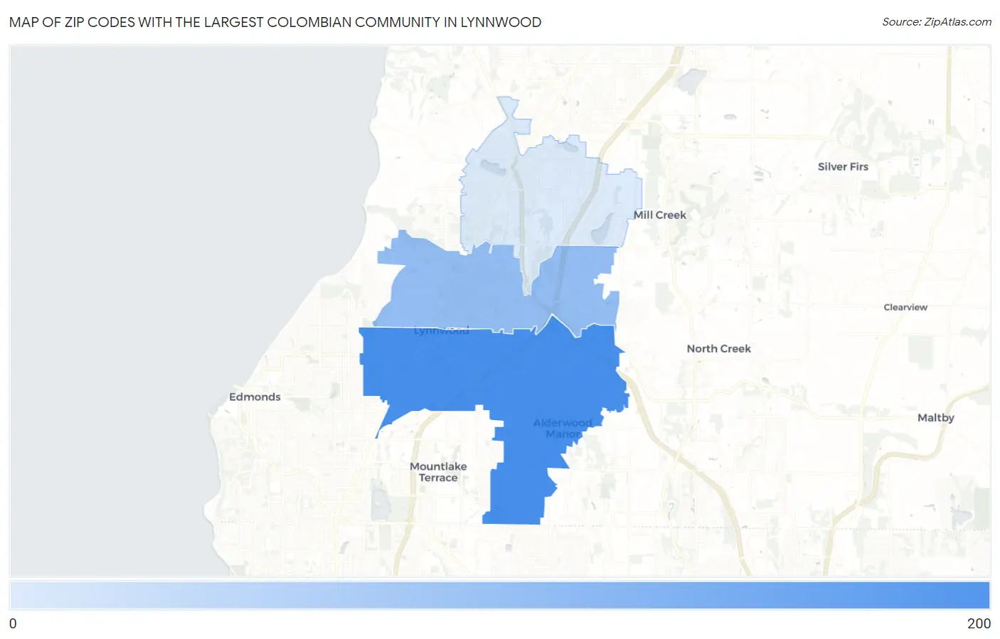 Zip Codes with the Largest Colombian Community in Lynnwood Map