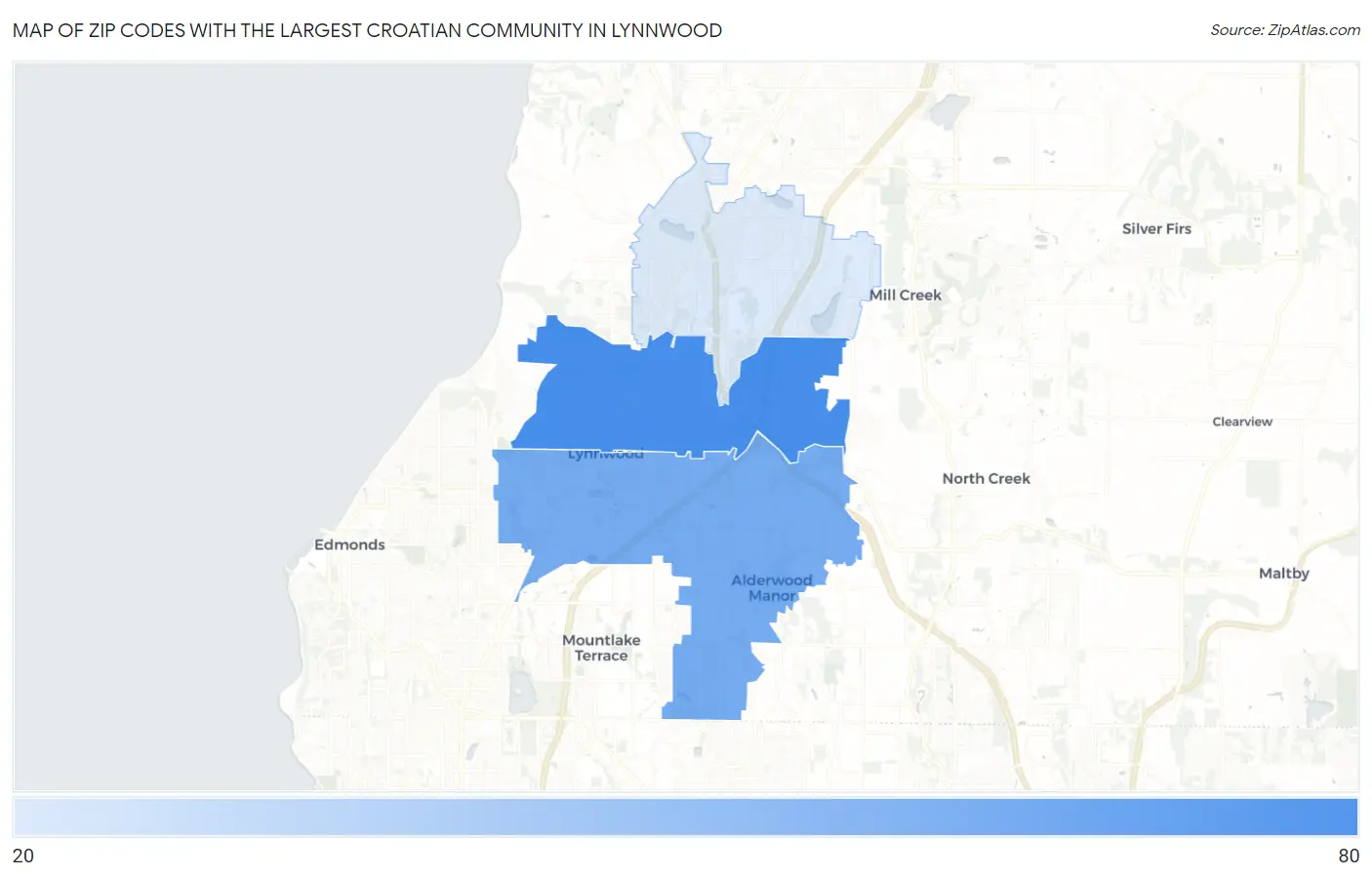 Zip Codes with the Largest Croatian Community in Lynnwood Map