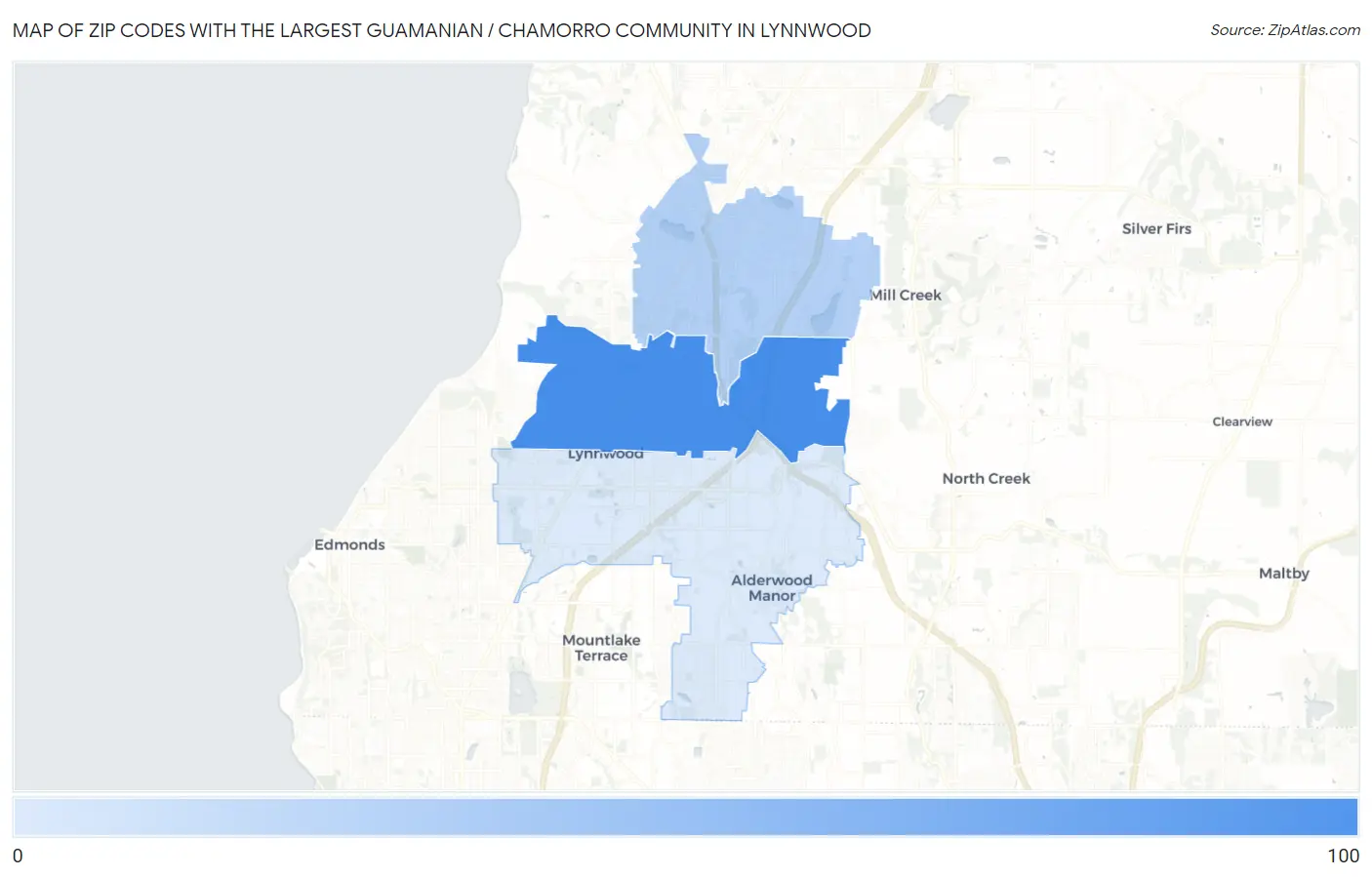 Zip Codes with the Largest Guamanian / Chamorro Community in Lynnwood Map