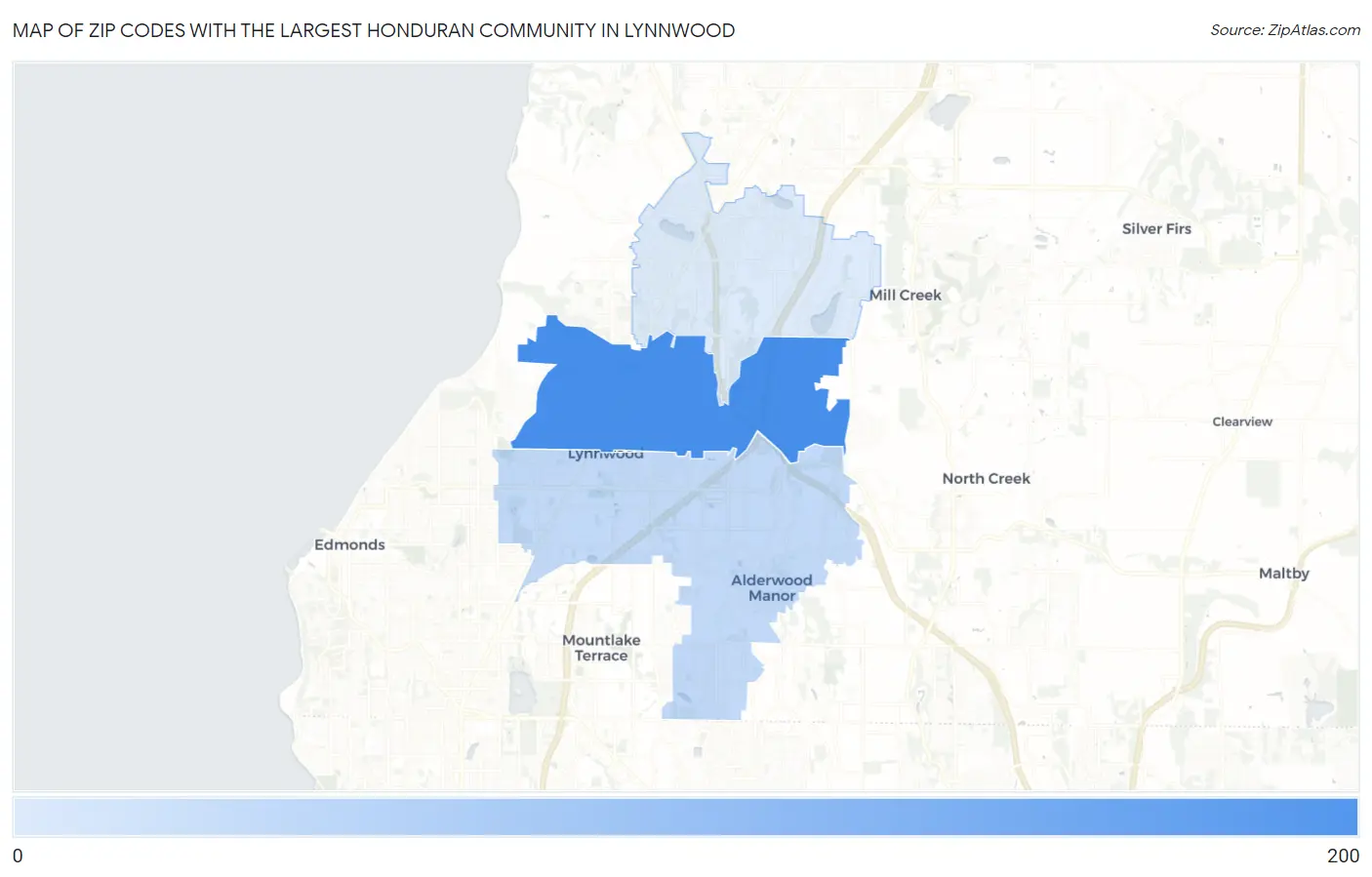 Zip Codes with the Largest Honduran Community in Lynnwood Map