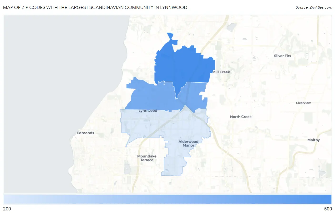 Zip Codes with the Largest Scandinavian Community in Lynnwood Map
