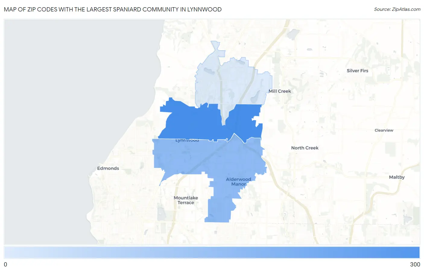 Zip Codes with the Largest Spaniard Community in Lynnwood Map