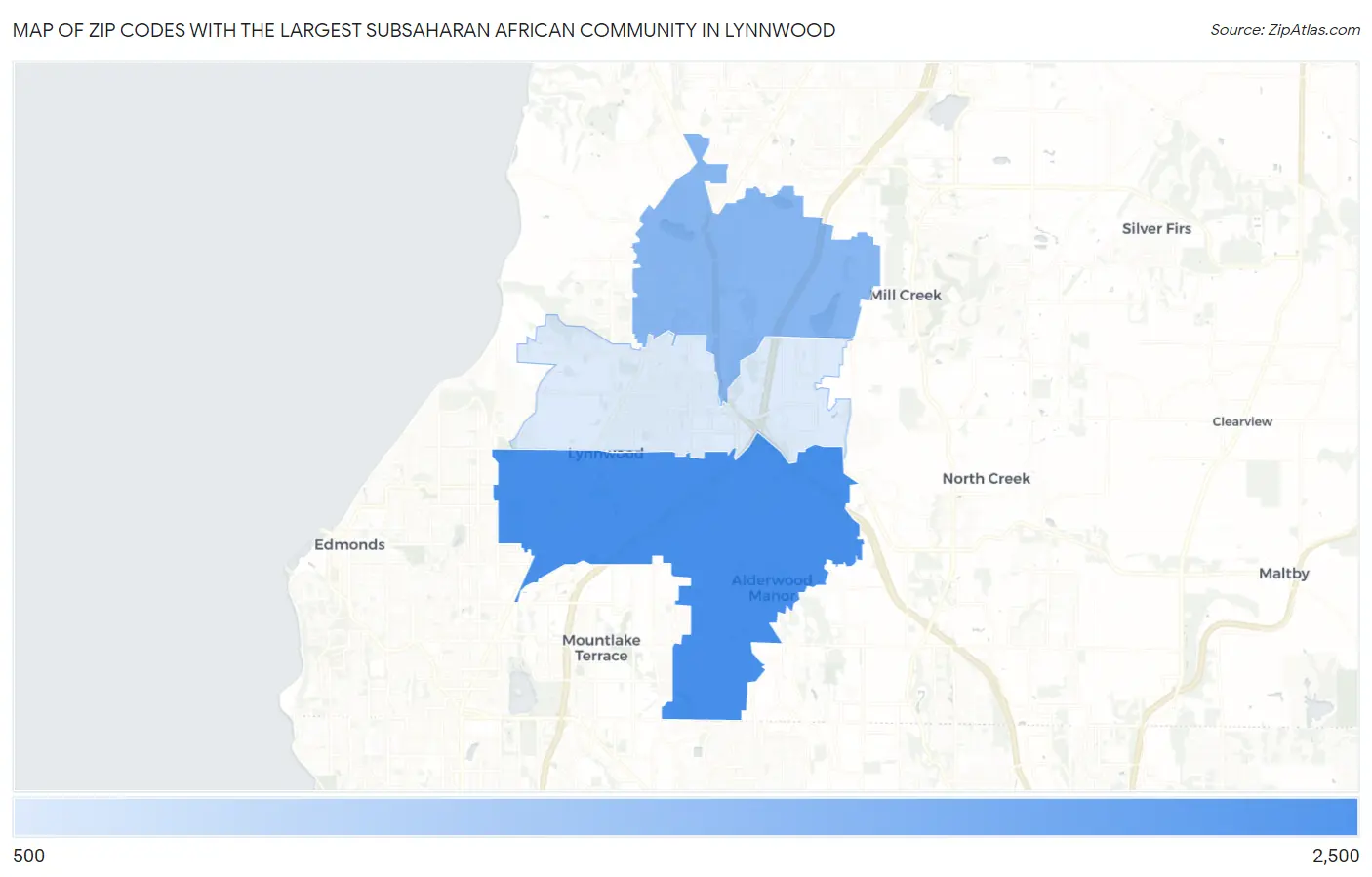 Zip Codes with the Largest Subsaharan African Community in Lynnwood Map