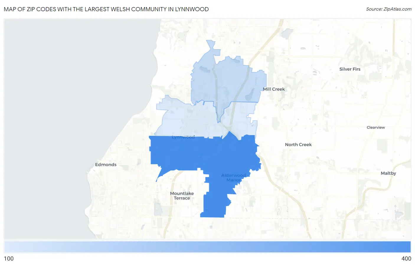 Zip Codes with the Largest Welsh Community in Lynnwood Map