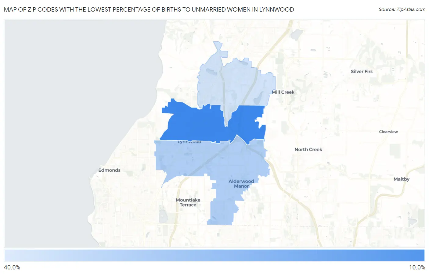 Zip Codes with the Lowest Percentage of Births to Unmarried Women in Lynnwood Map