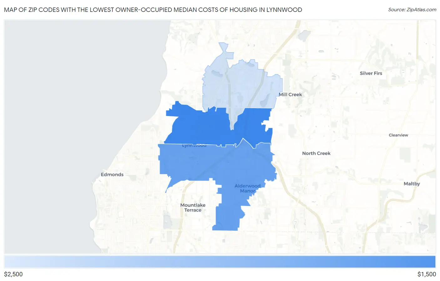 Zip Codes with the Lowest Owner-Occupied Median Costs of Housing in Lynnwood Map