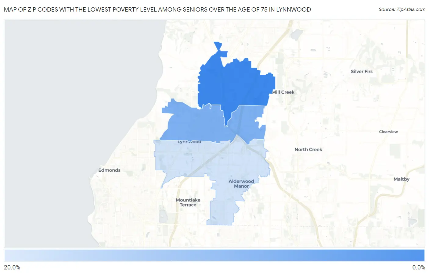 Zip Codes with the Lowest Poverty Level Among Seniors Over the Age of 75 in Lynnwood Map