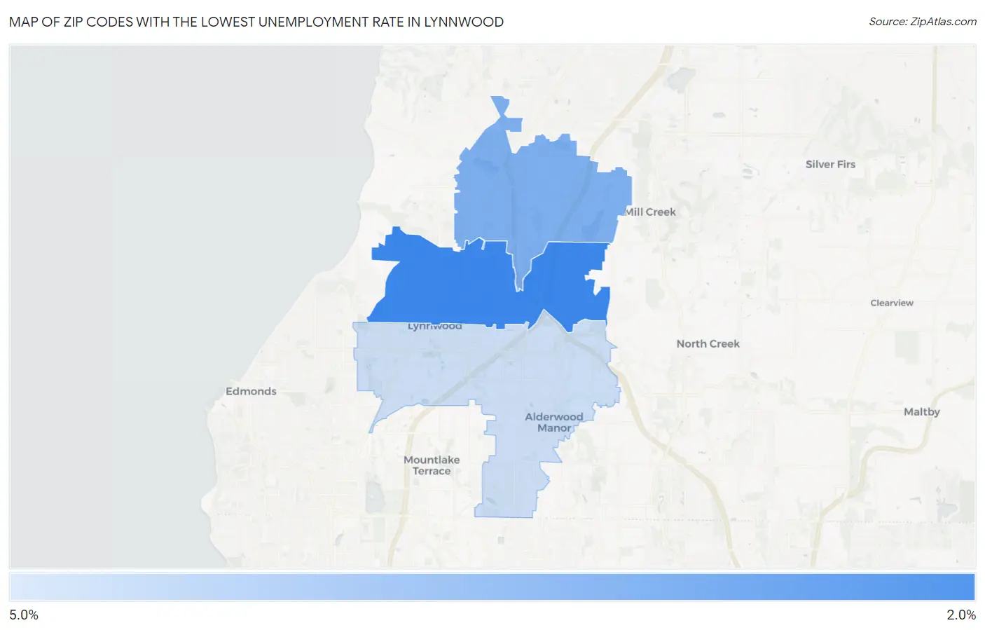 Zip Codes with the Lowest Unemployment Rate in Lynnwood Map
