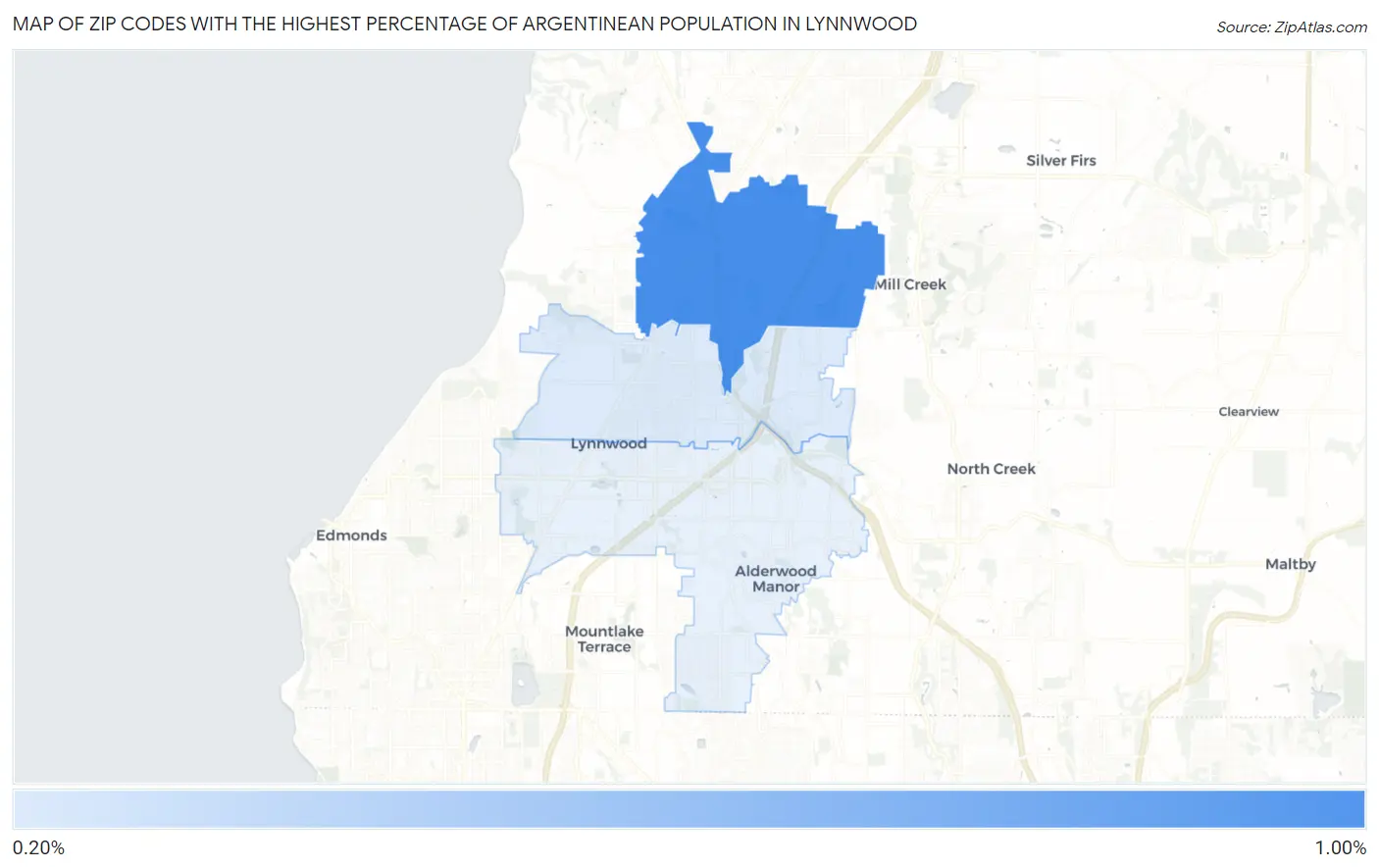 Zip Codes with the Highest Percentage of Argentinean Population in Lynnwood Map