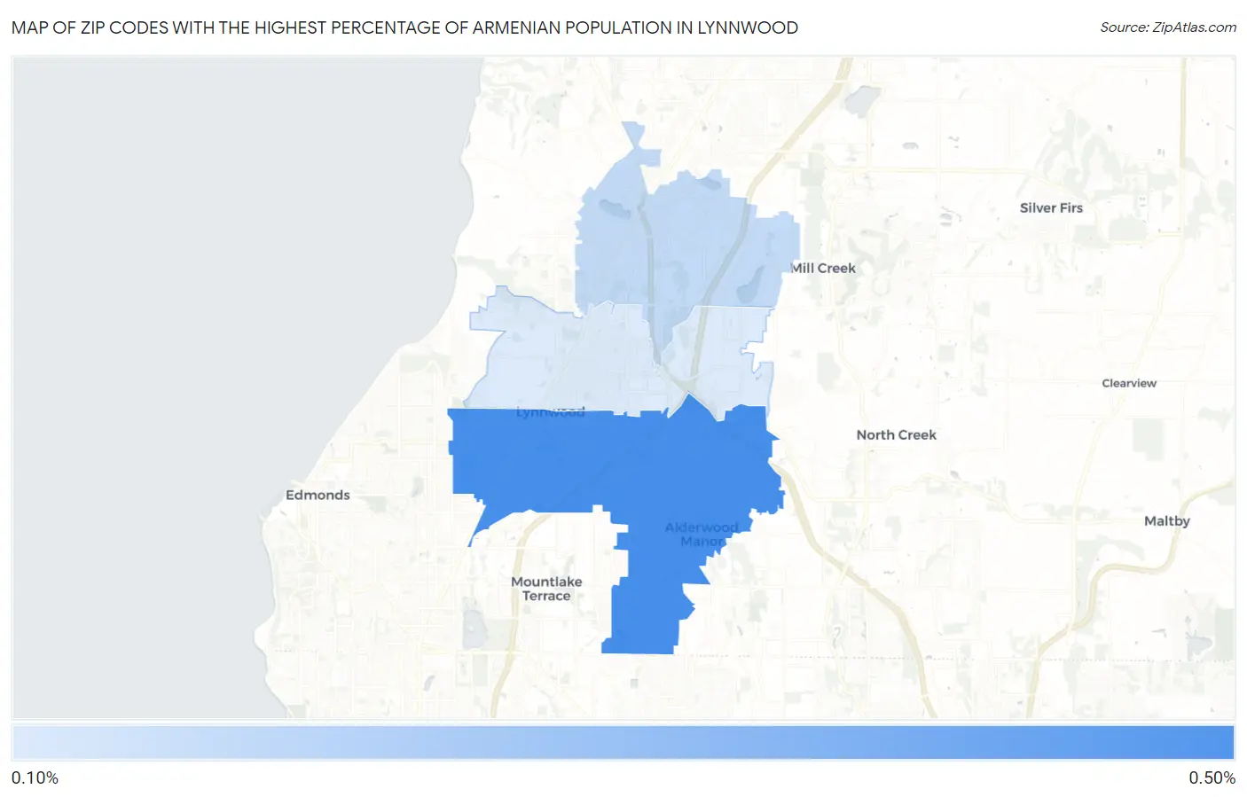 Zip Codes with the Highest Percentage of Armenian Population in Lynnwood Map