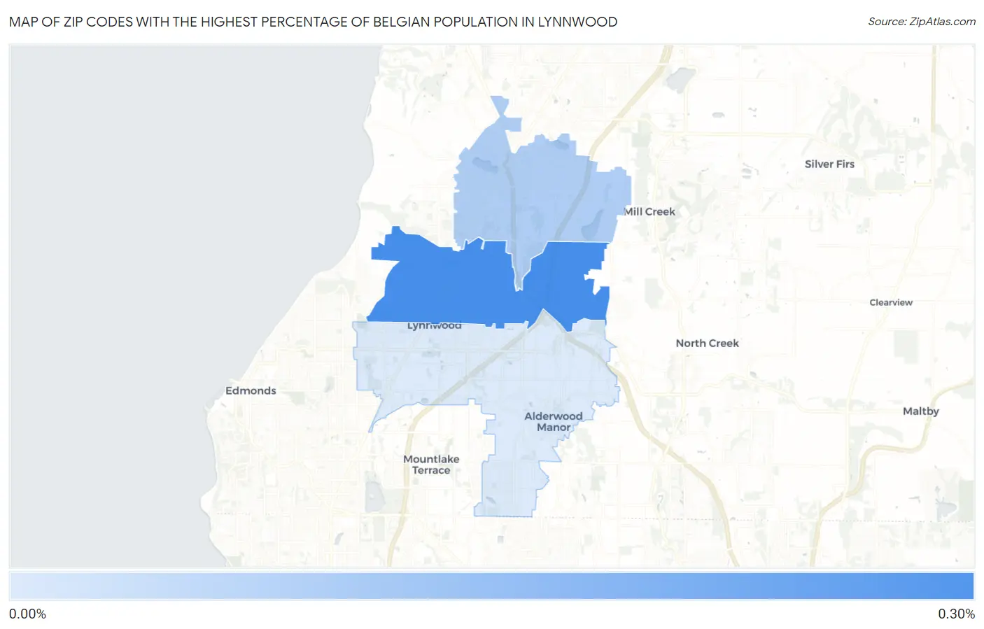 Zip Codes with the Highest Percentage of Belgian Population in Lynnwood Map
