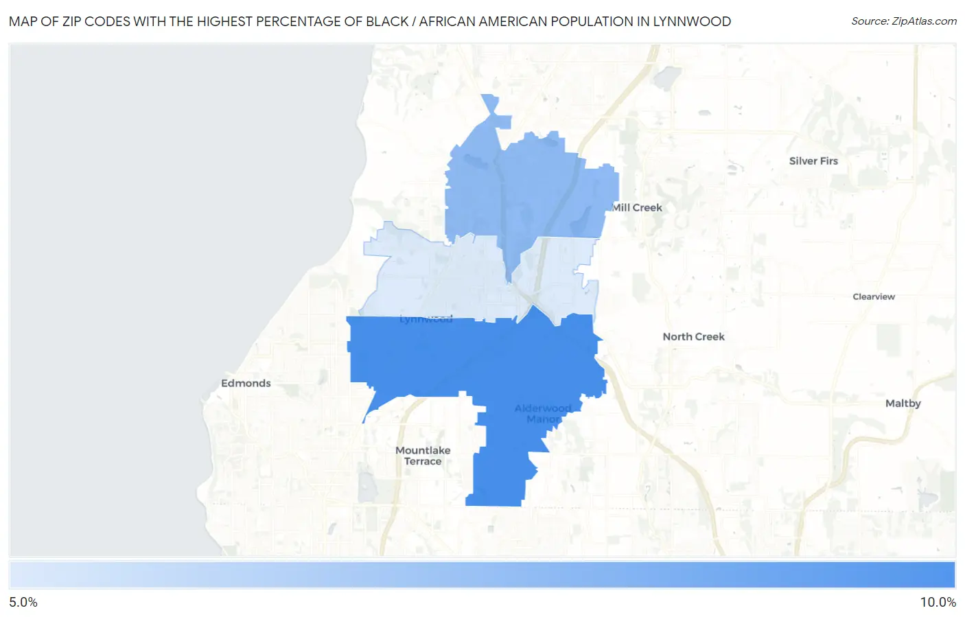 Zip Codes with the Highest Percentage of Black / African American Population in Lynnwood Map