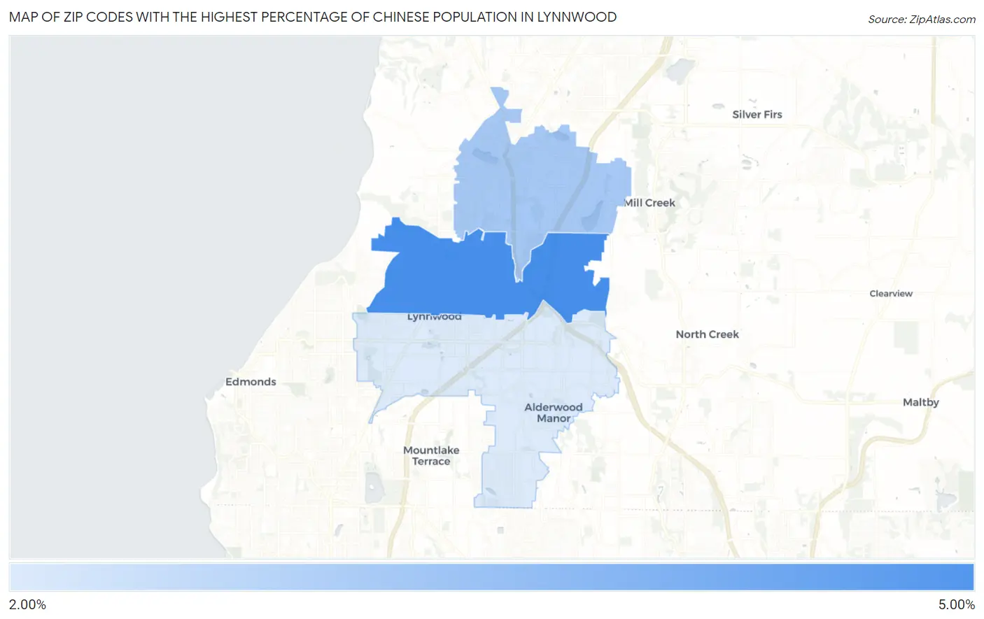 Zip Codes with the Highest Percentage of Chinese Population in Lynnwood Map
