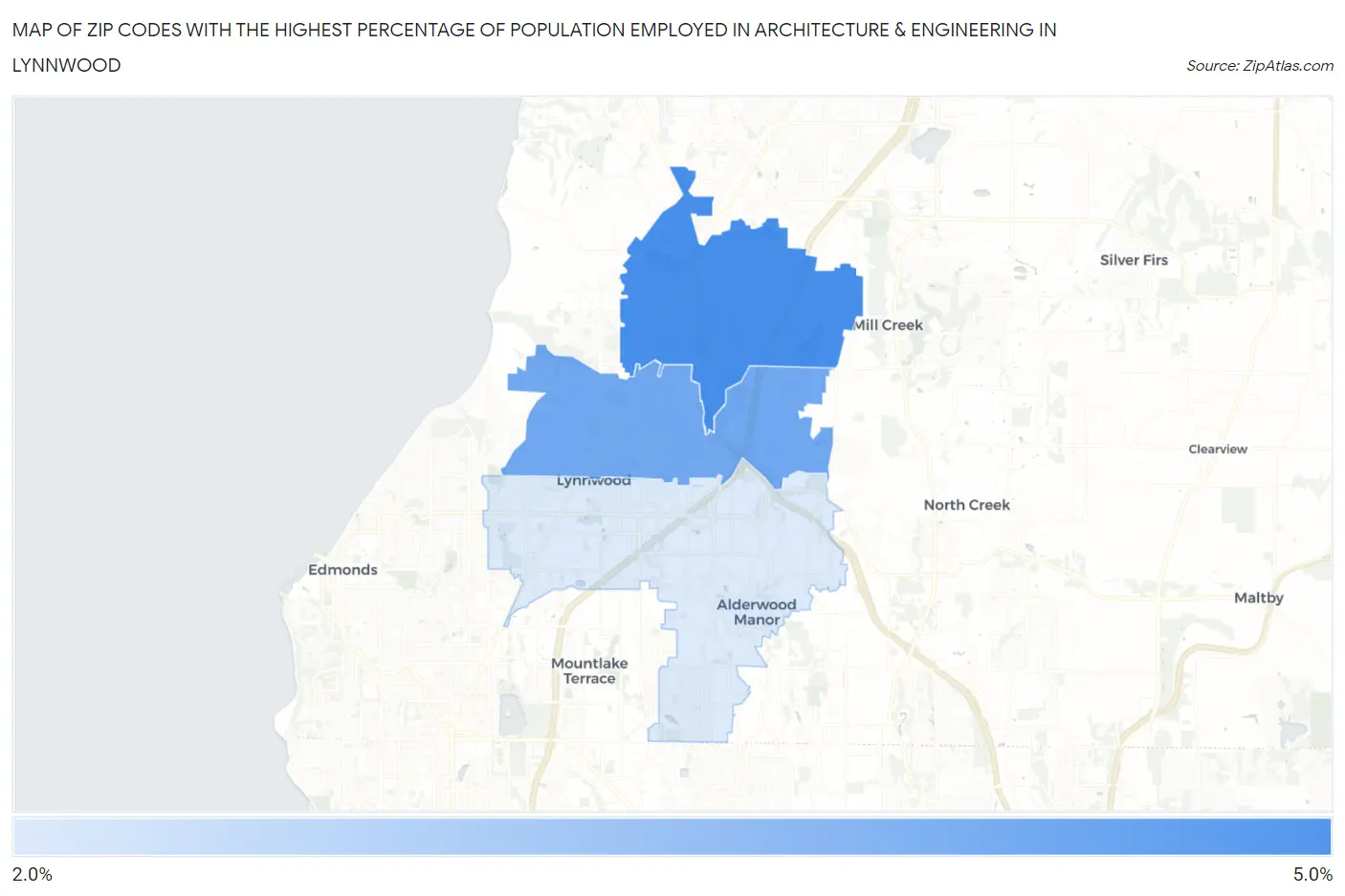 Zip Codes with the Highest Percentage of Population Employed in Architecture & Engineering in Lynnwood Map