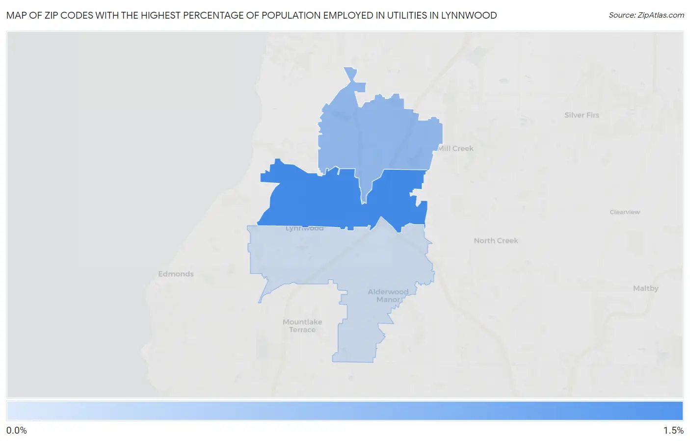 Zip Codes with the Highest Percentage of Population Employed in Utilities in Lynnwood Map