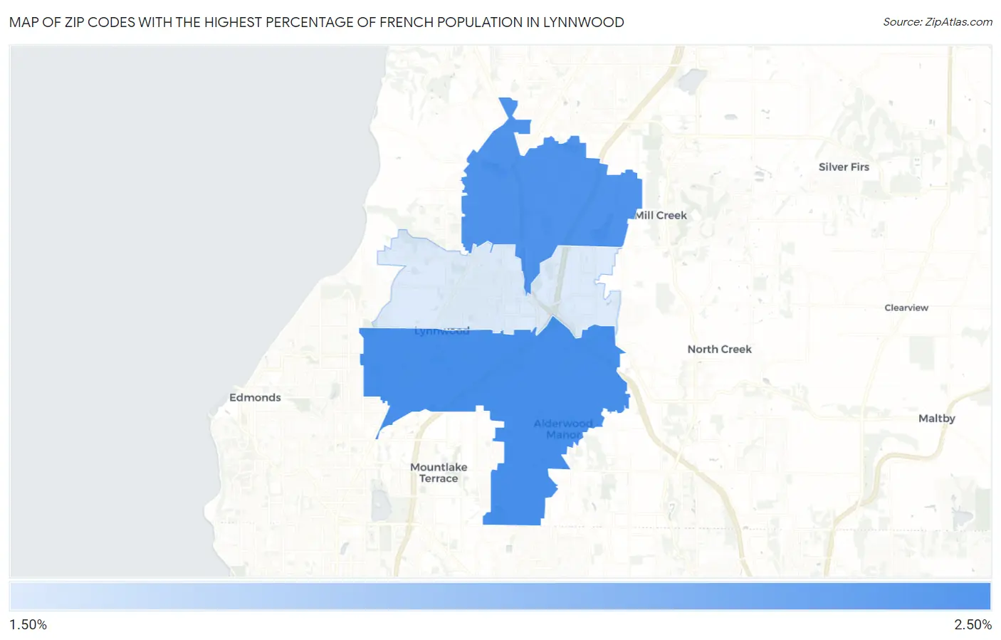 Zip Codes with the Highest Percentage of French Population in Lynnwood Map