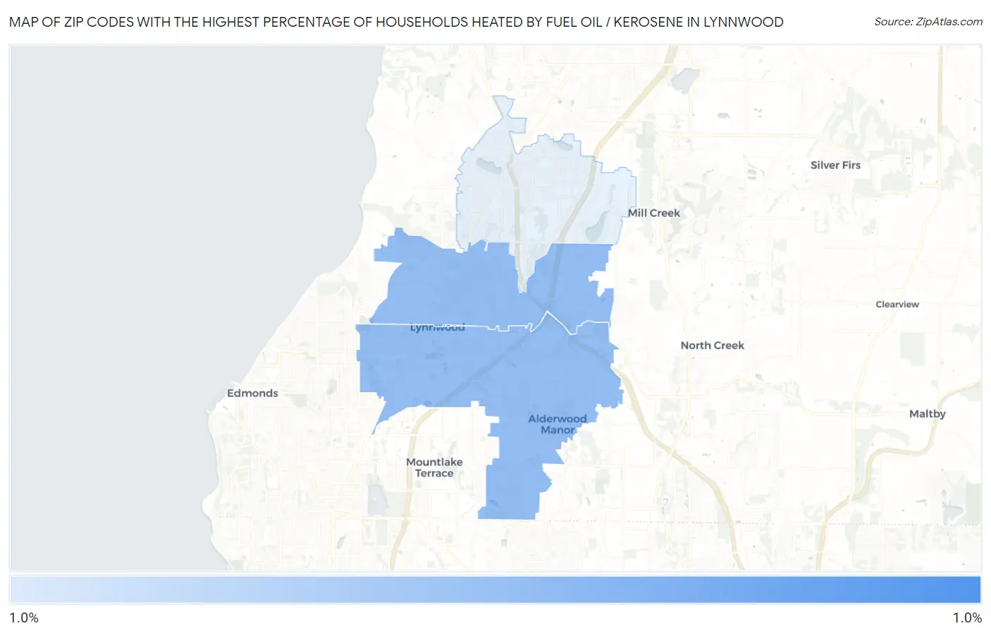 Zip Codes with the Highest Percentage of Households Heated by Fuel Oil / Kerosene in Lynnwood Map