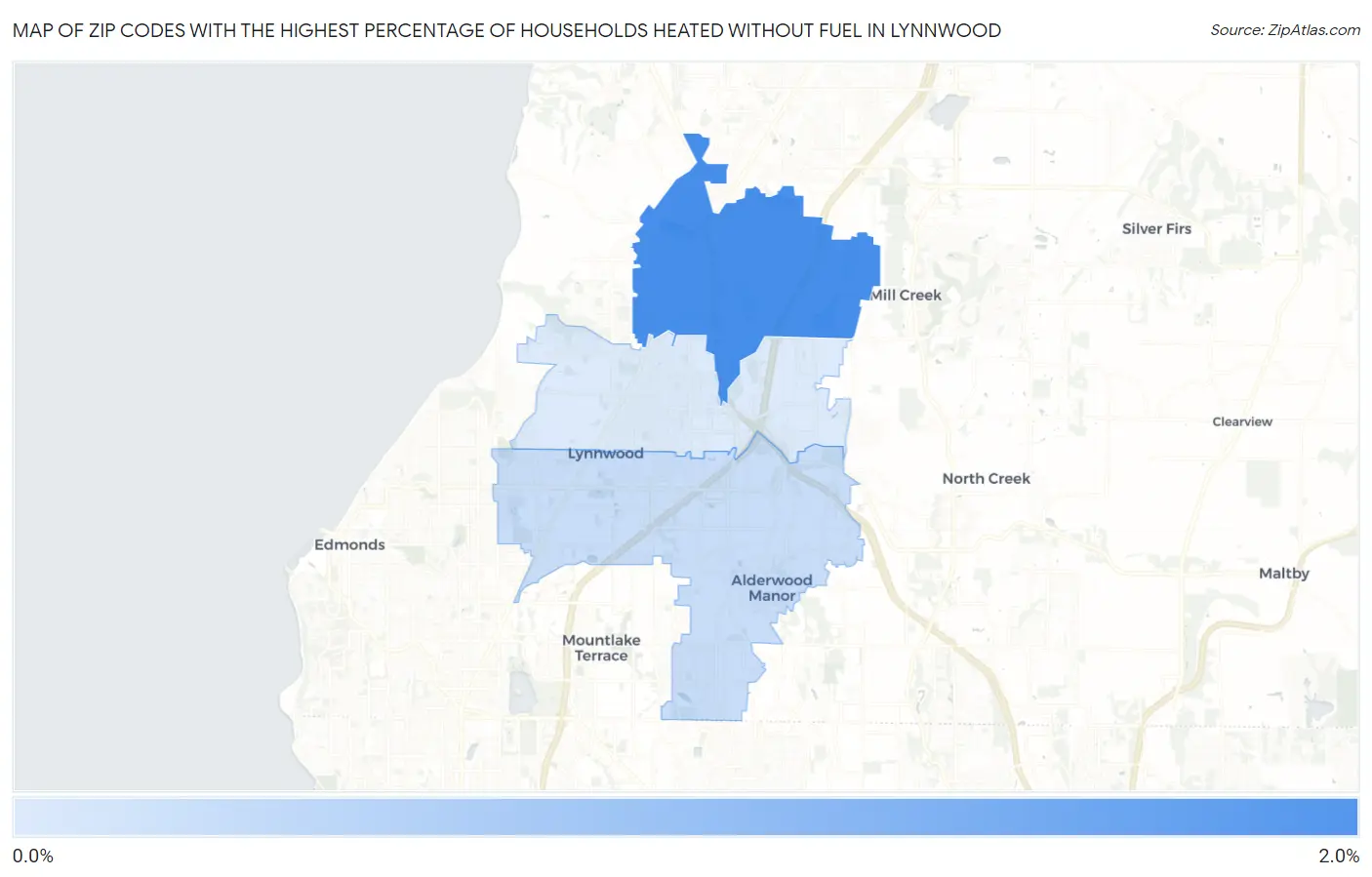 Zip Codes with the Highest Percentage of Households Heated without Fuel in Lynnwood Map