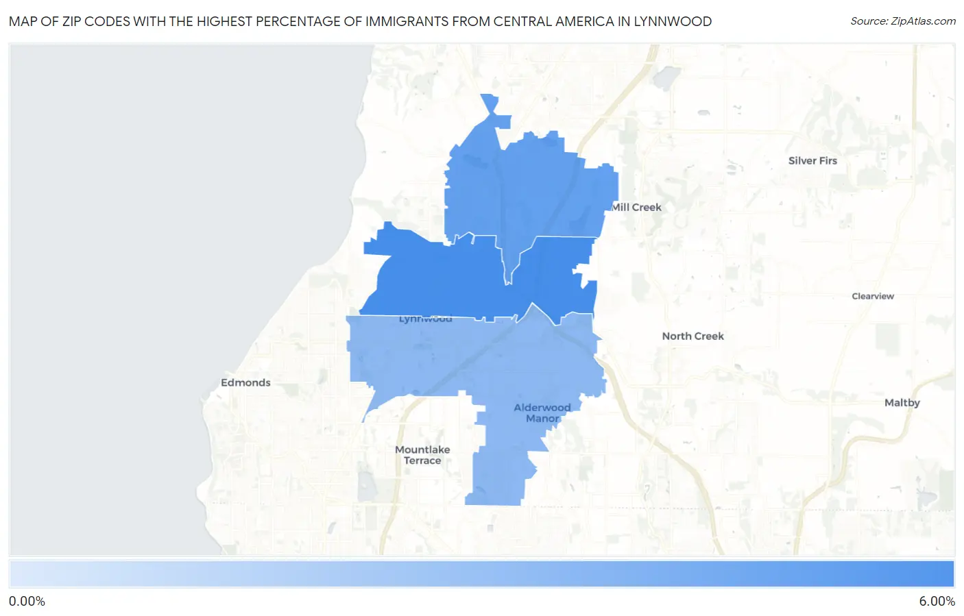 Zip Codes with the Highest Percentage of Immigrants from Central America in Lynnwood Map