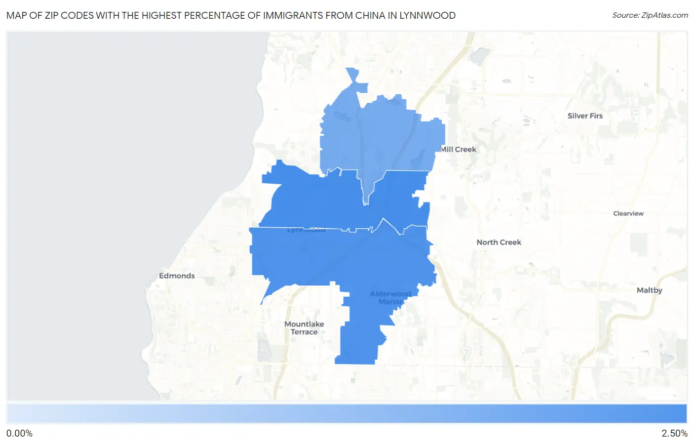 Zip Codes with the Highest Percentage of Immigrants from China in Lynnwood Map