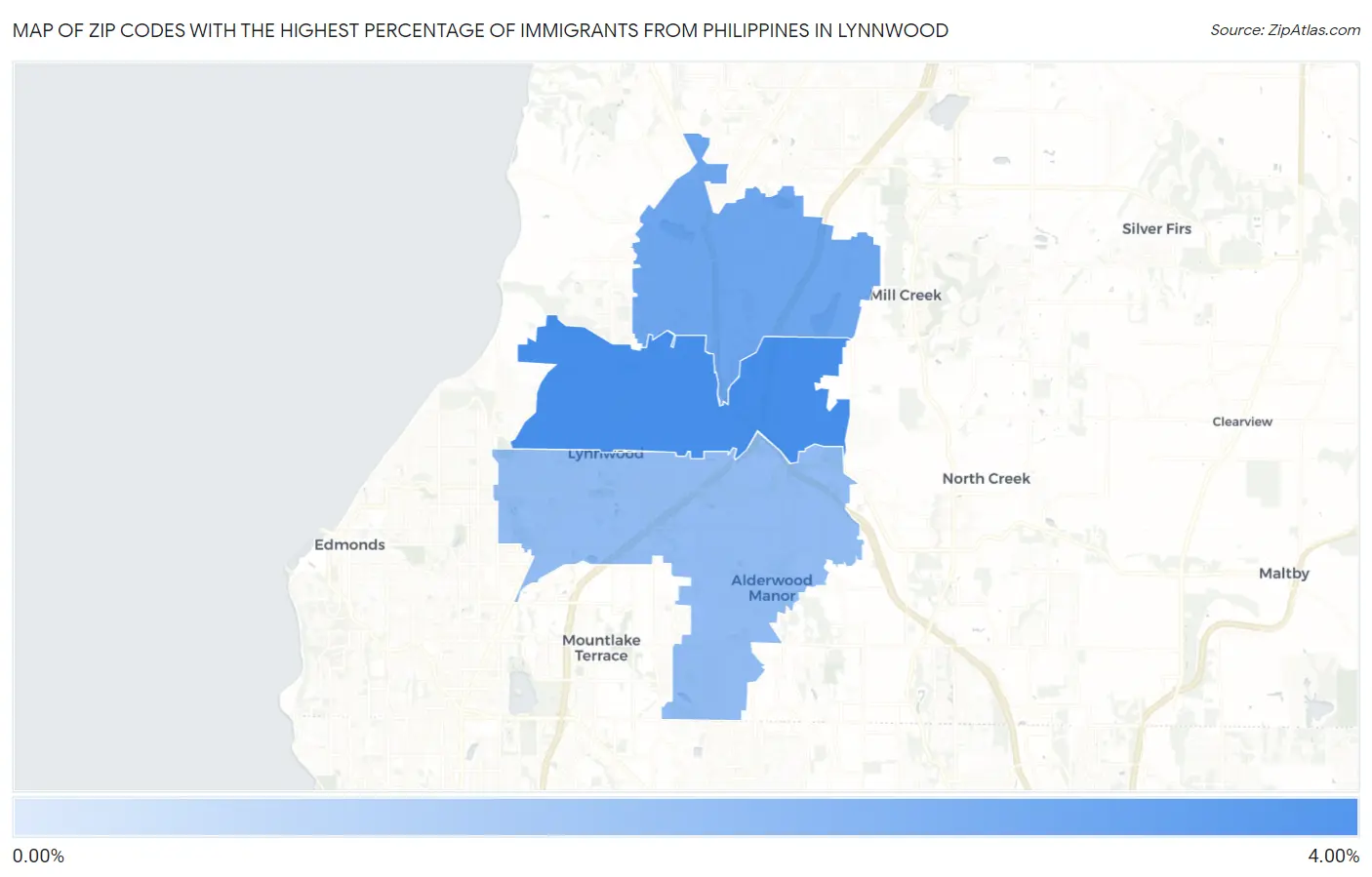 Zip Codes with the Highest Percentage of Immigrants from Philippines in Lynnwood Map