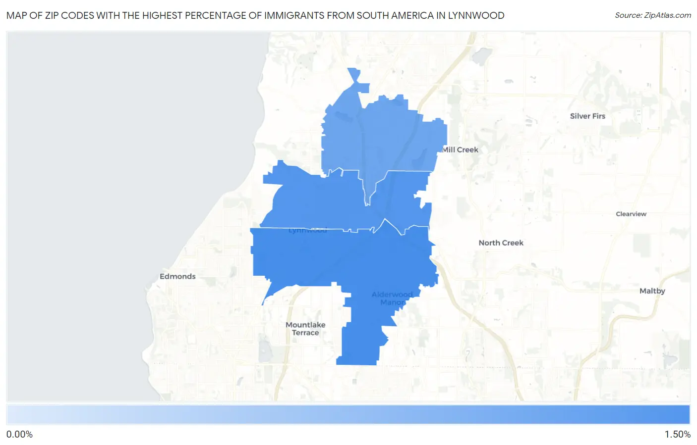 Zip Codes with the Highest Percentage of Immigrants from South America in Lynnwood Map