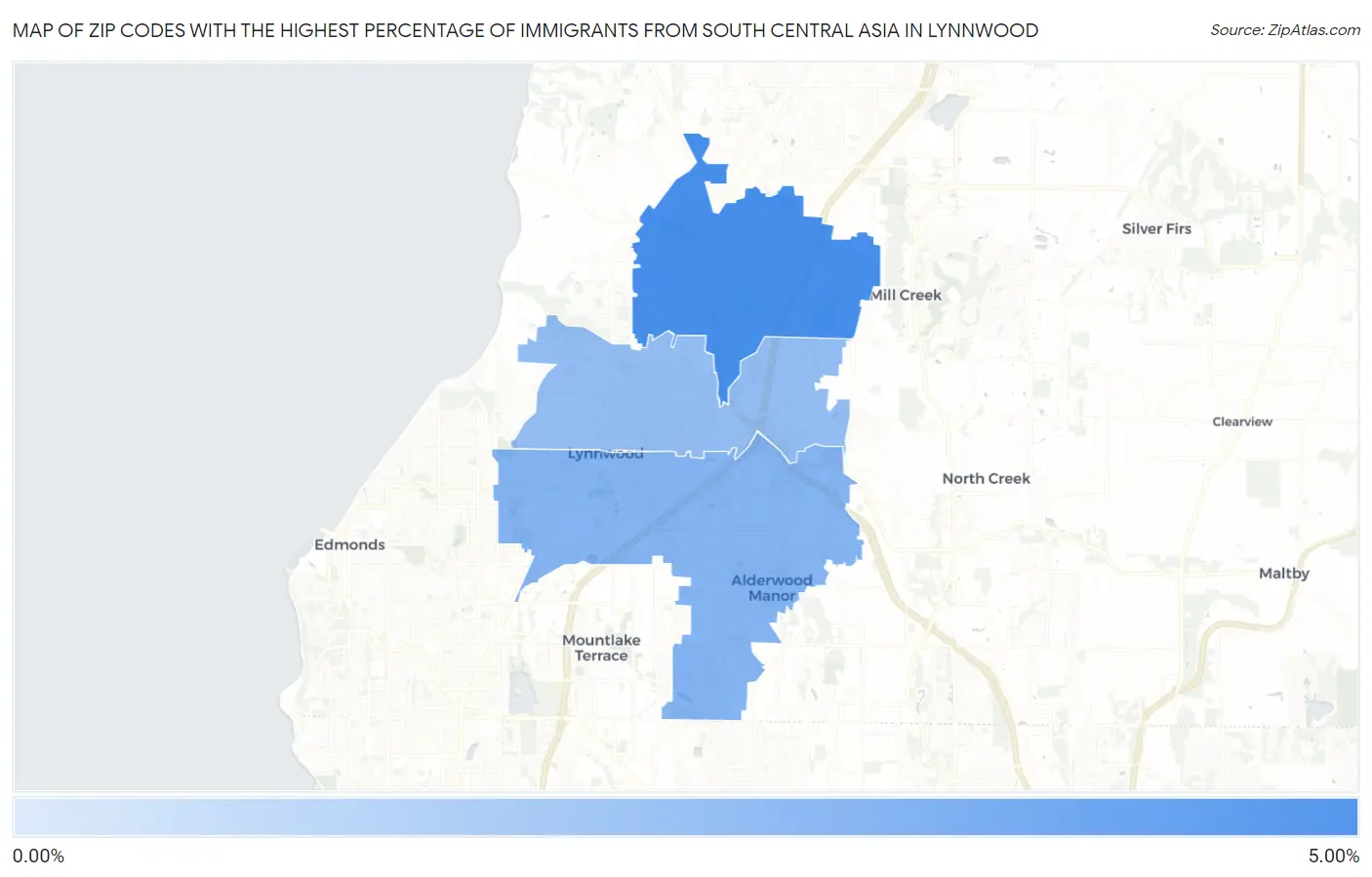 Zip Codes with the Highest Percentage of Immigrants from South Central Asia in Lynnwood Map
