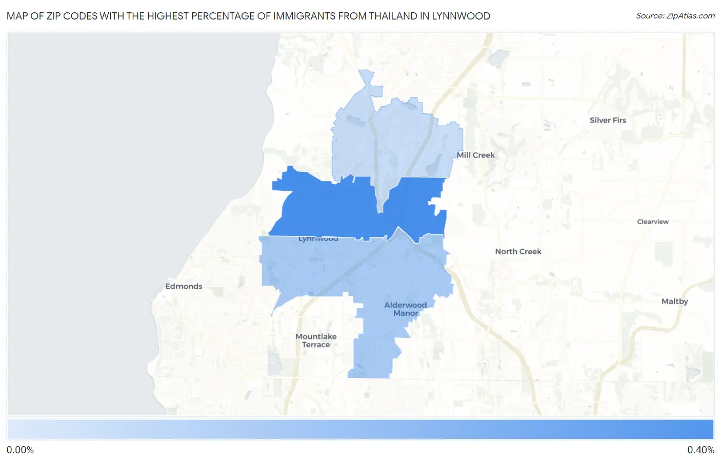 Zip Codes with the Highest Percentage of Immigrants from Thailand in Lynnwood Map