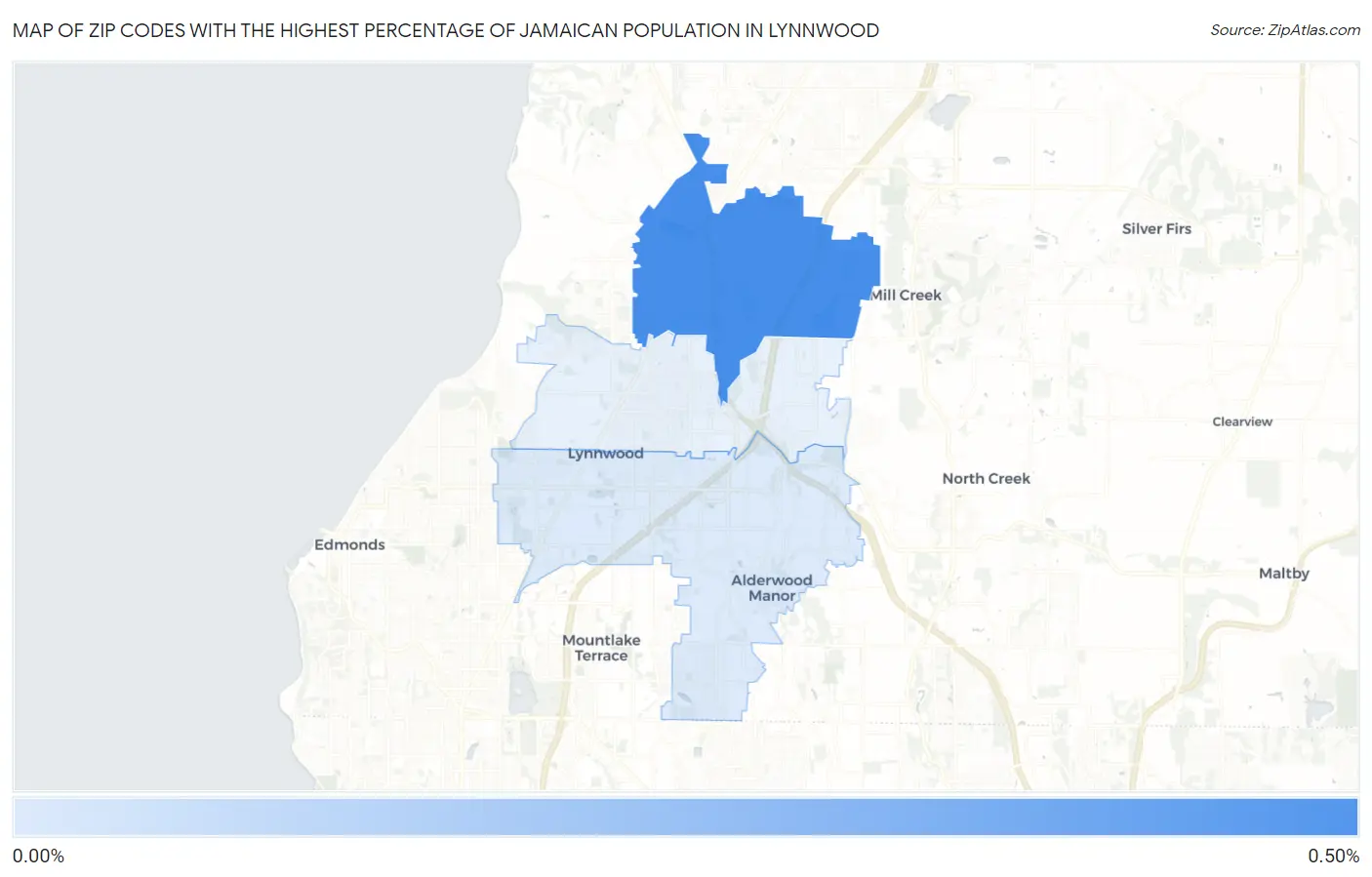 Zip Codes with the Highest Percentage of Jamaican Population in Lynnwood Map