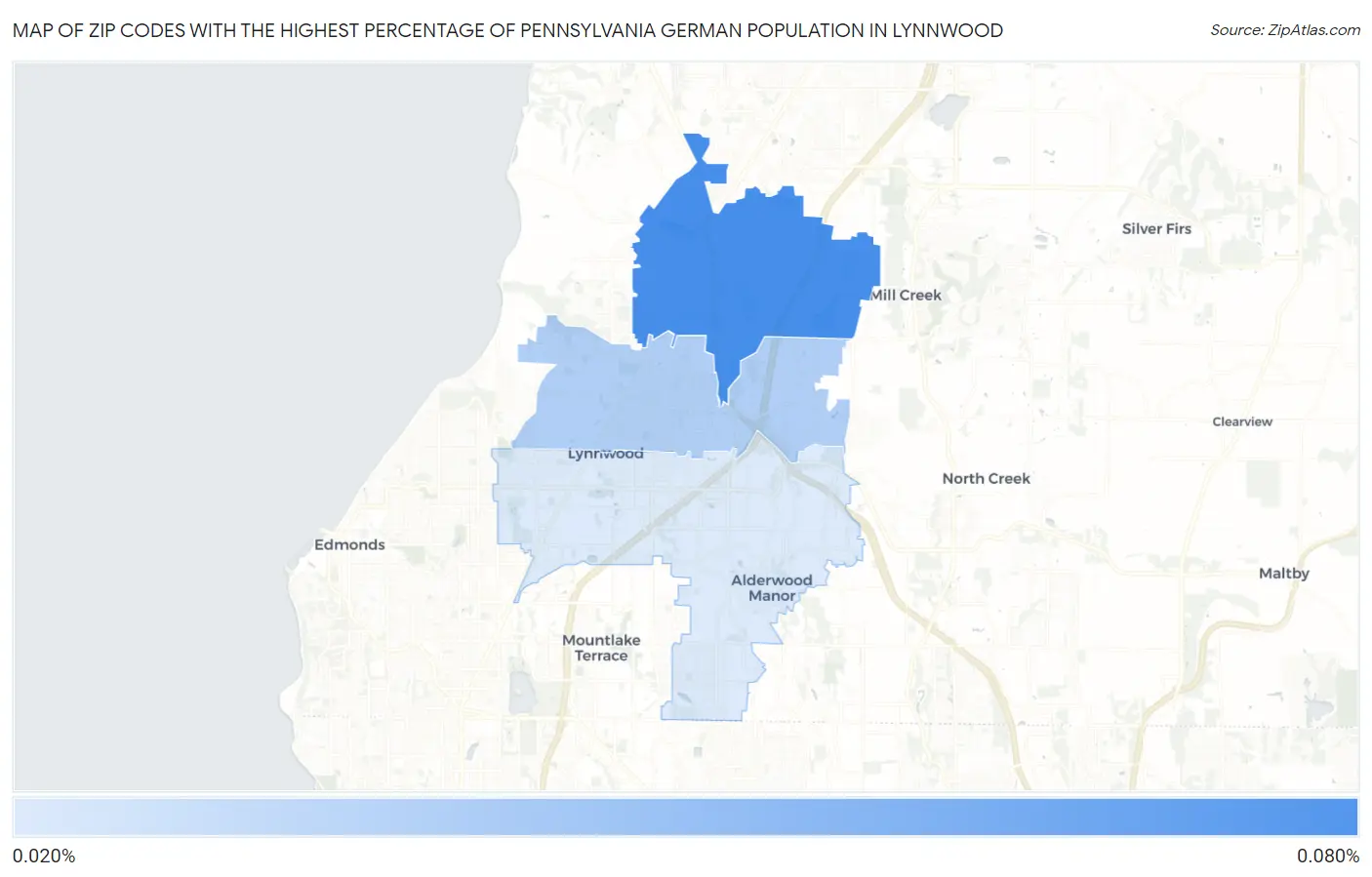 Zip Codes with the Highest Percentage of Pennsylvania German Population in Lynnwood Map