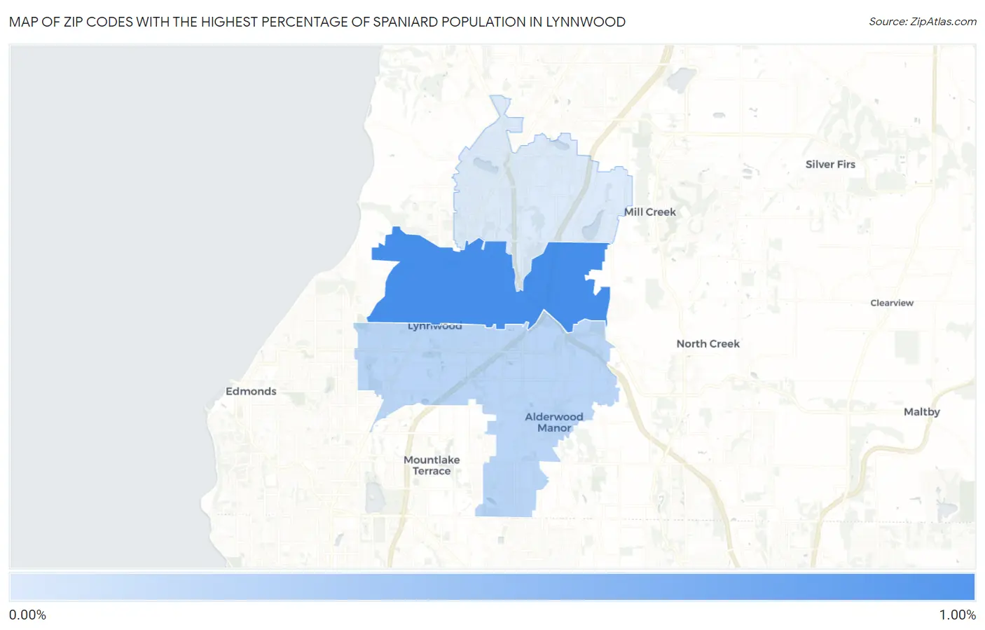 Zip Codes with the Highest Percentage of Spaniard Population in Lynnwood Map