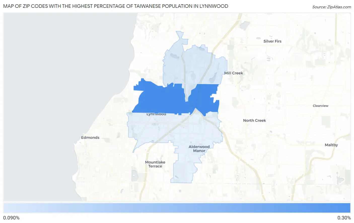 Zip Codes with the Highest Percentage of Taiwanese Population in Lynnwood Map
