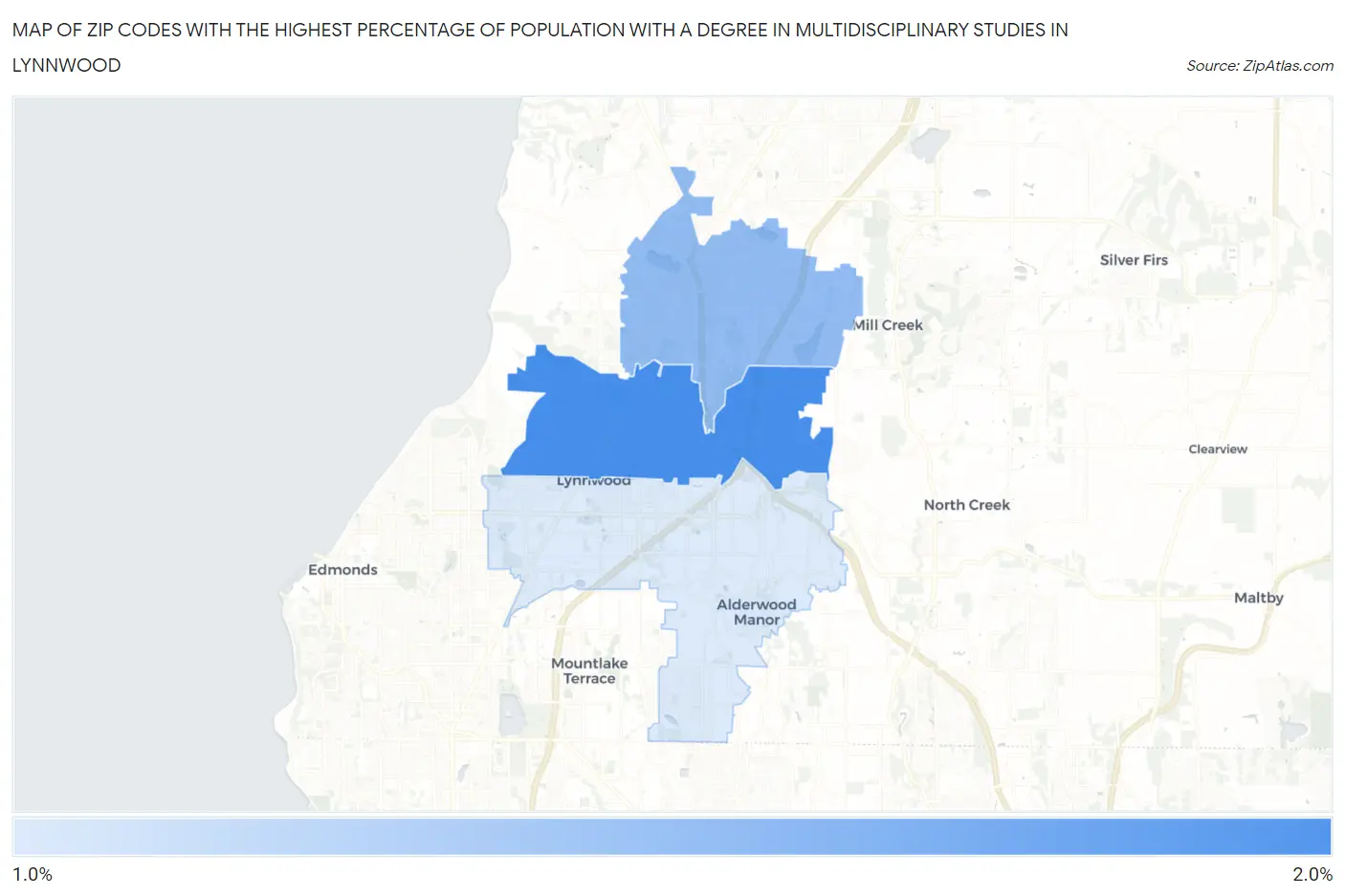 Zip Codes with the Highest Percentage of Population with a Degree in Multidisciplinary Studies in Lynnwood Map