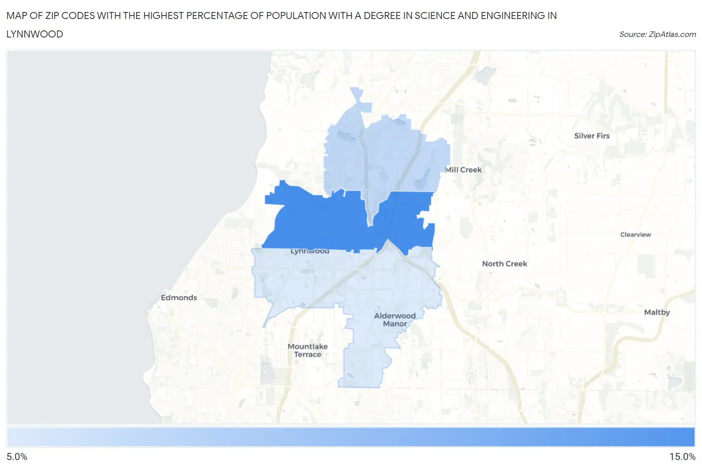 Zip Codes with the Highest Percentage of Population with a Degree in Science and Engineering in Lynnwood Map
