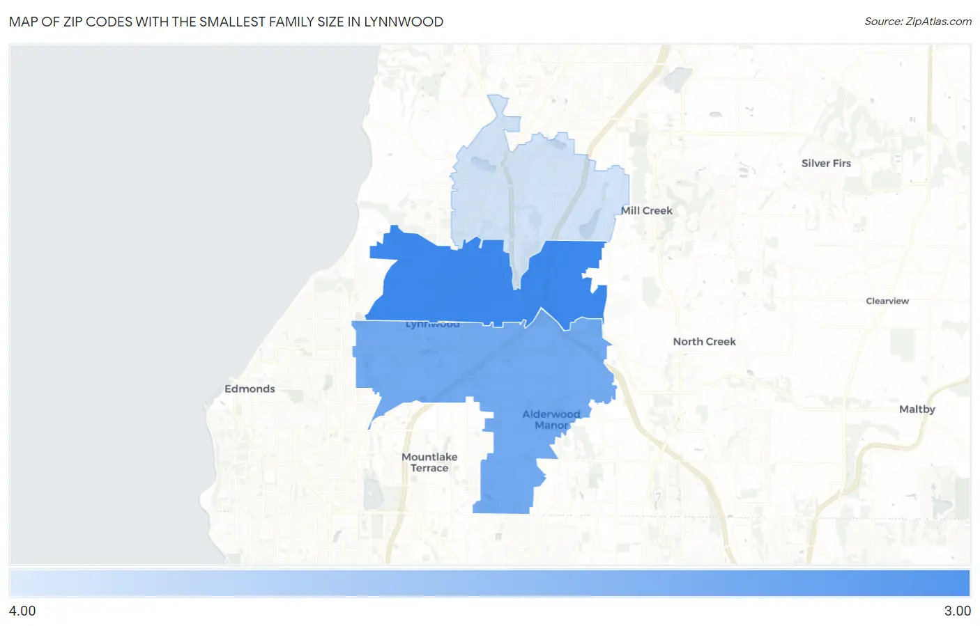 Zip Codes with the Smallest Family Size in Lynnwood Map