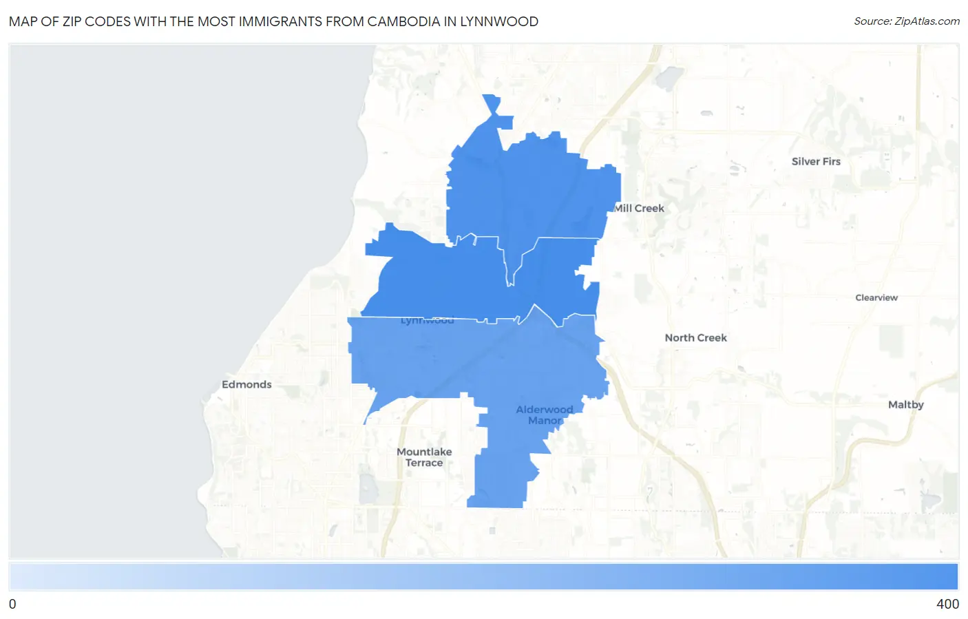 Zip Codes with the Most Immigrants from Cambodia in Lynnwood Map