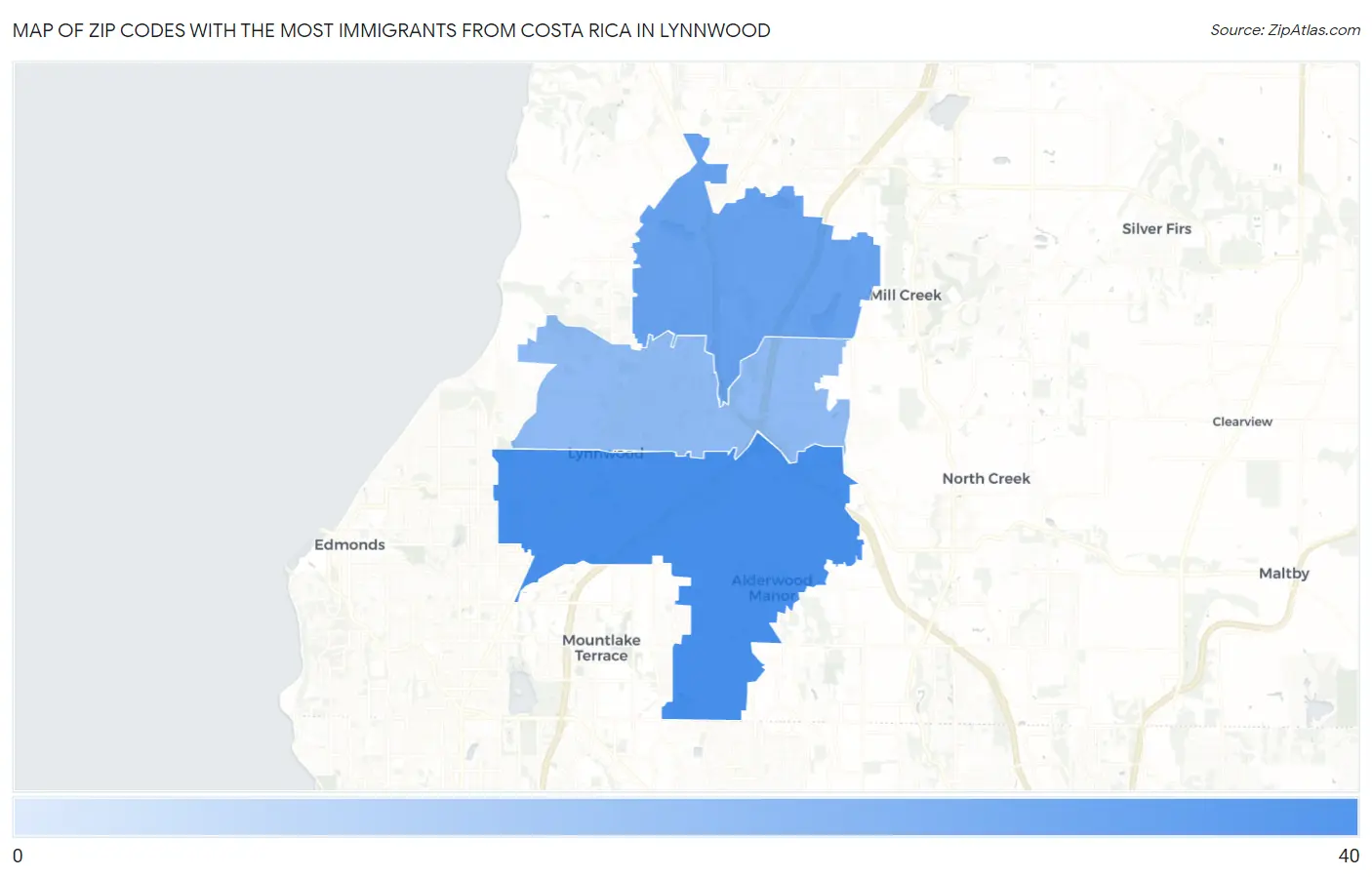 Zip Codes with the Most Immigrants from Costa Rica in Lynnwood Map