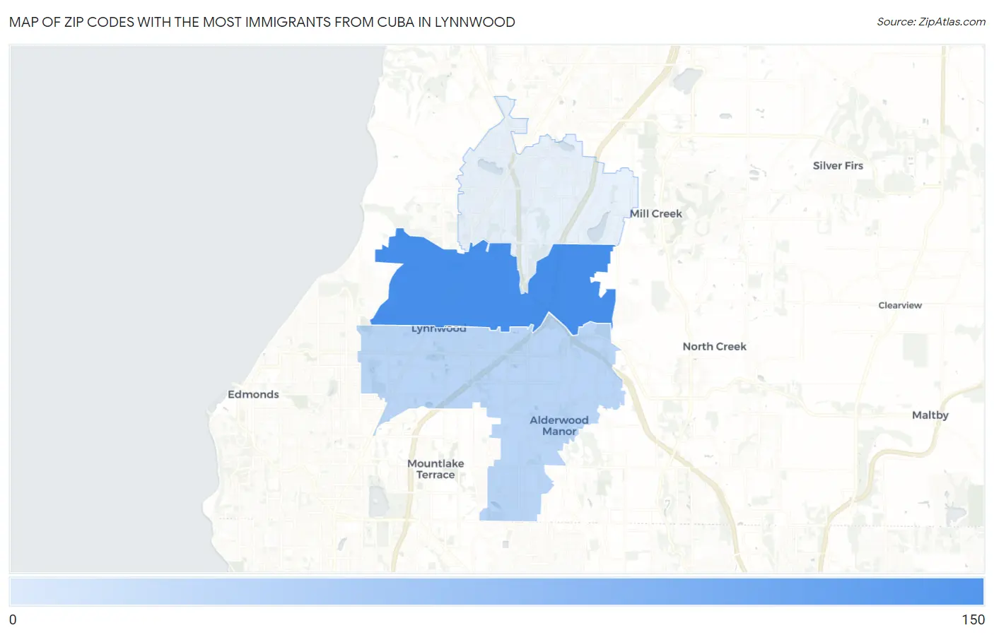 Zip Codes with the Most Immigrants from Cuba in Lynnwood Map