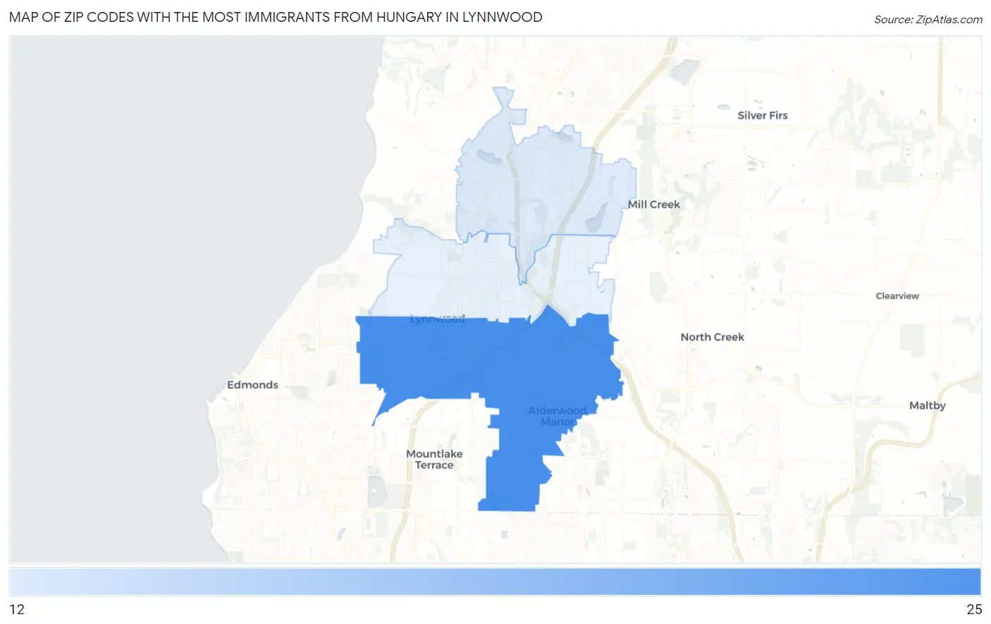 Zip Codes with the Most Immigrants from Hungary in Lynnwood Map
