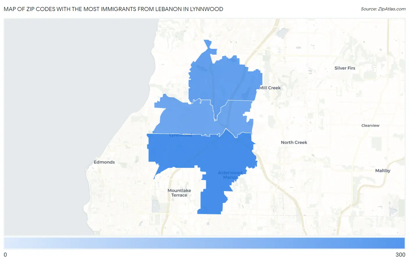 Zip Codes with the Most Immigrants from Lebanon in Lynnwood Map