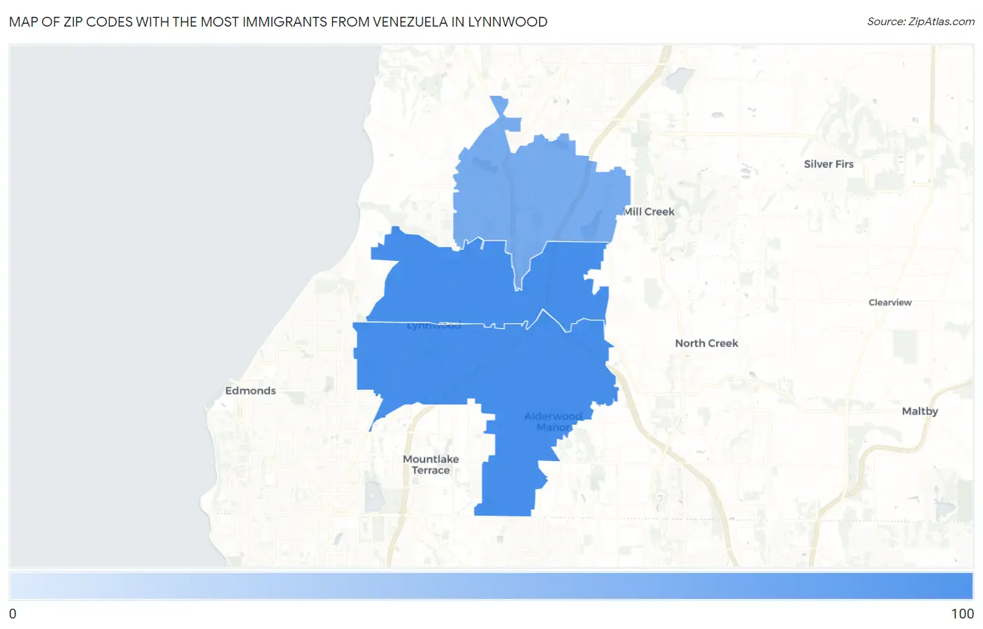 Zip Codes with the Most Immigrants from Venezuela in Lynnwood Map
