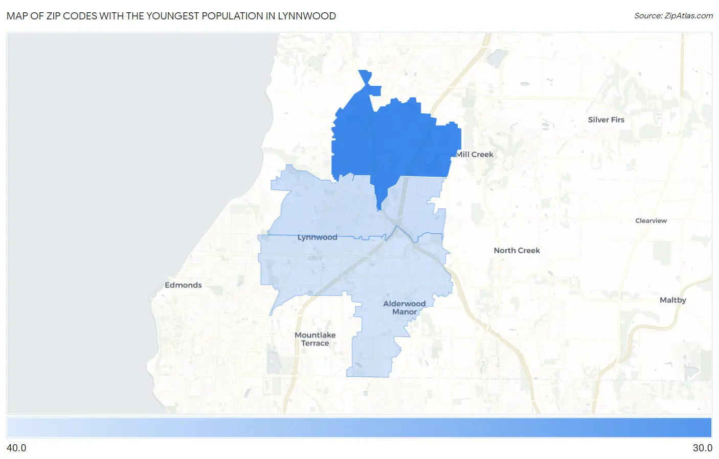 Zip Codes with the Youngest Population in Lynnwood Map