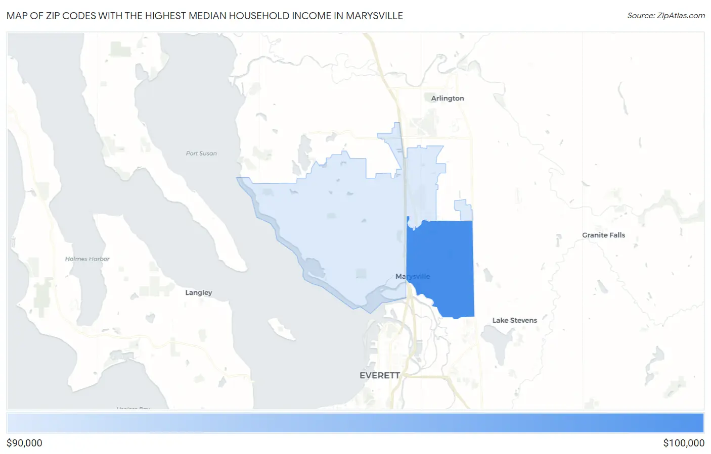 Zip Codes with the Highest Median Household Income in Marysville Map