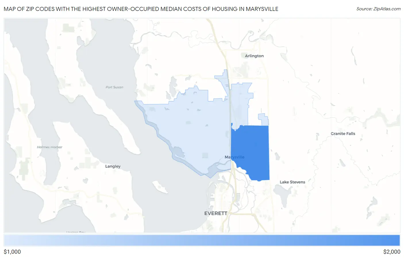 Zip Codes with the Highest Owner-Occupied Median Costs of Housing in Marysville Map