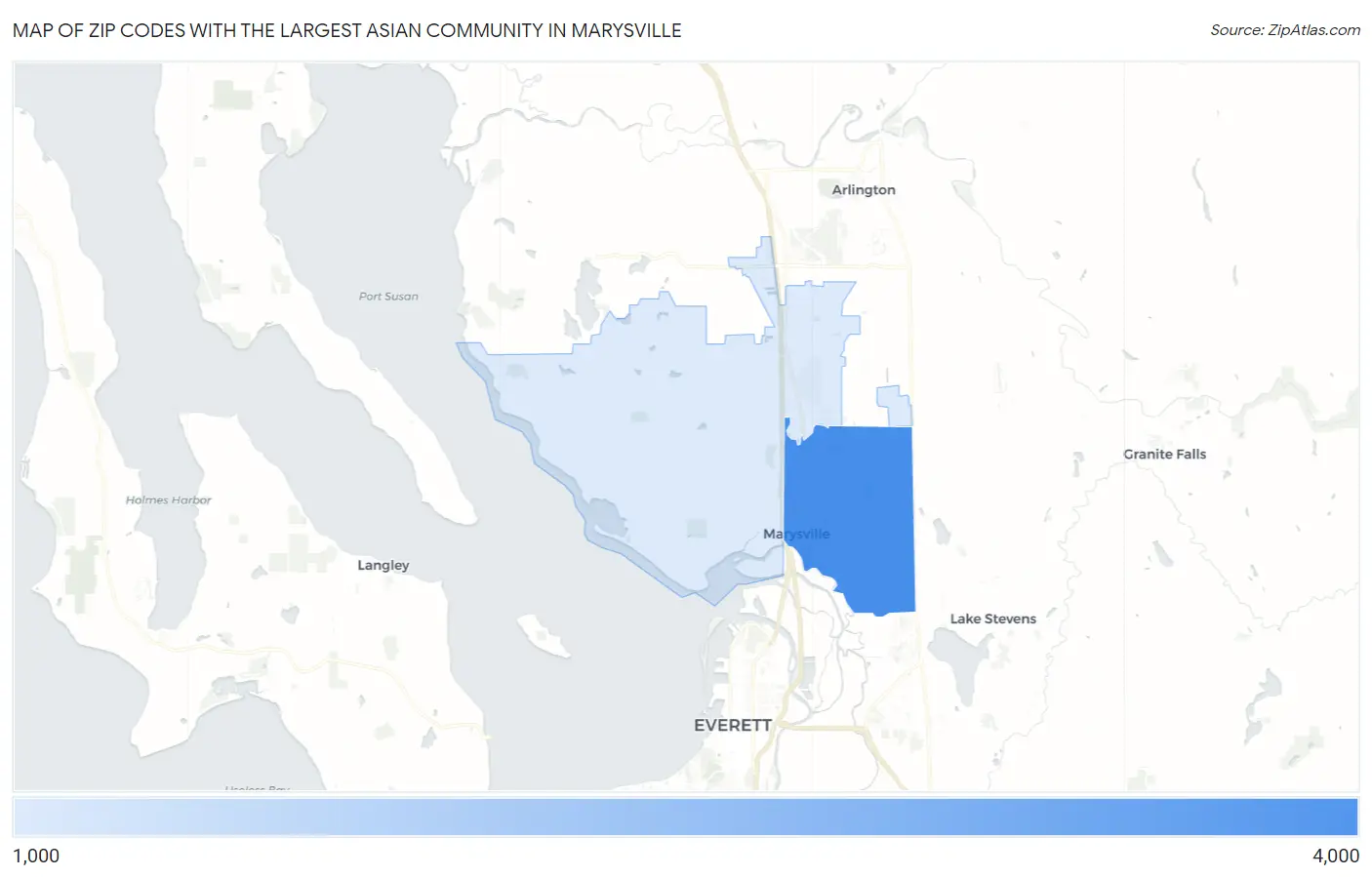 Zip Codes with the Largest Asian Community in Marysville Map