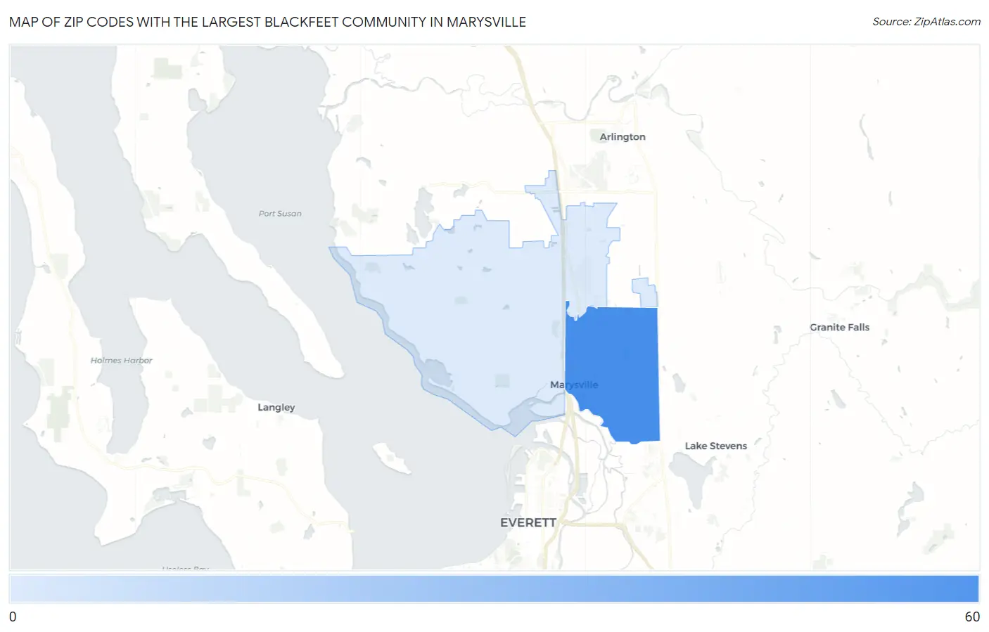 Zip Codes with the Largest Blackfeet Community in Marysville Map