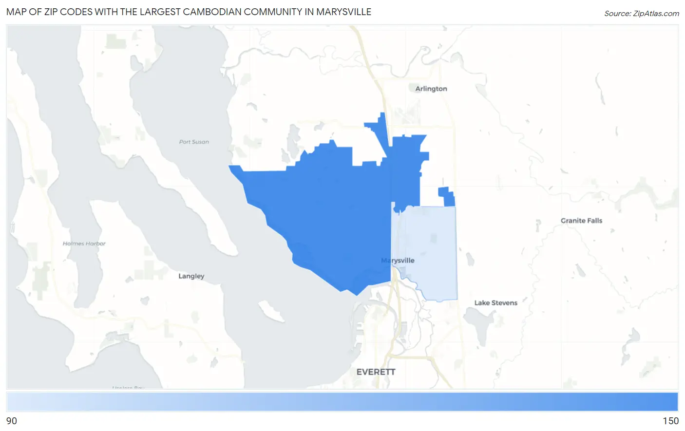 Zip Codes with the Largest Cambodian Community in Marysville Map