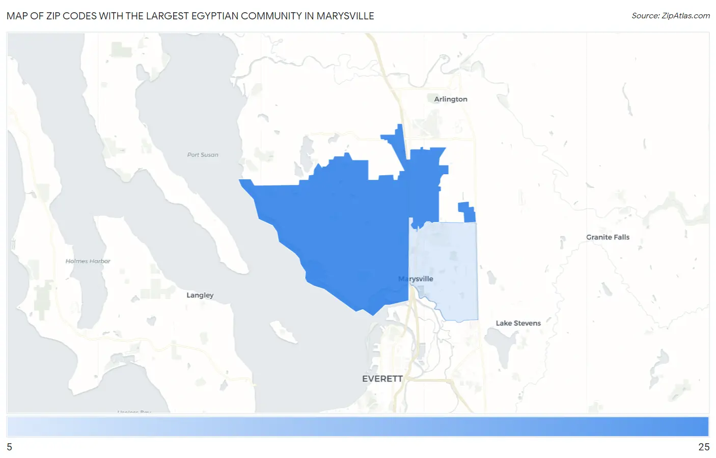Zip Codes with the Largest Egyptian Community in Marysville Map