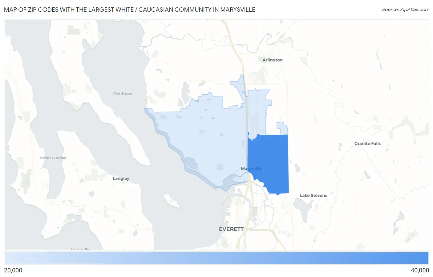 Zip Codes with the Largest White / Caucasian Community in Marysville Map