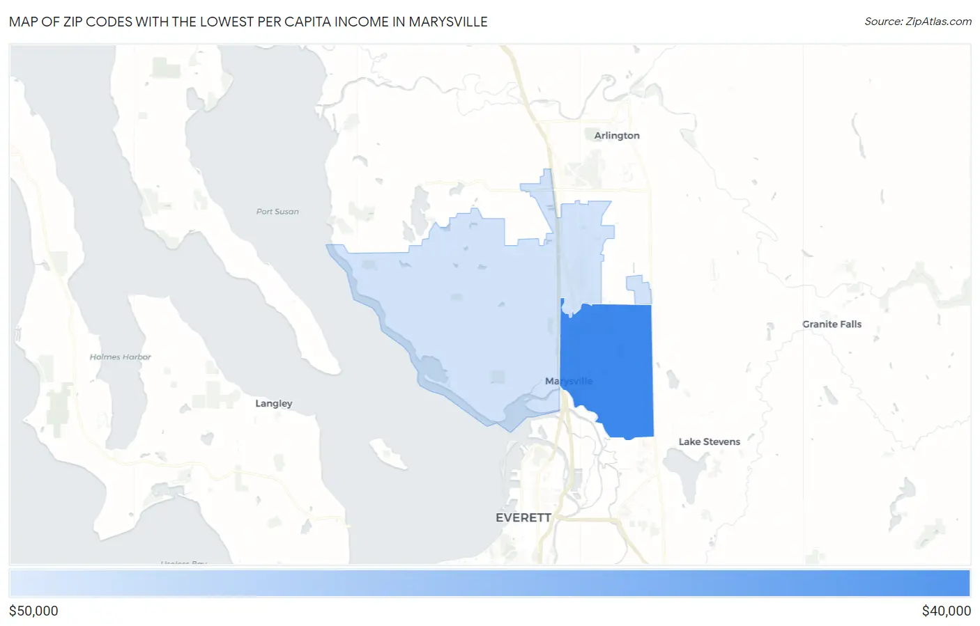 Zip Codes with the Lowest Per Capita Income in Marysville Map